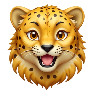 Cinematic Comical Cheetah Portrait Emoji, Head tilted dramatically with an exaggeratedly amused expression, featuring a striking, glossy golden Fur with bold spots, wide, expressive amber eyes filled with playful disbelief, Simplified yet hilariously expressive features, highly detailed, glowing with a slightly sassy glow, high shine, dramatic yet playful, stylized with an air of cheeky mischief, bright and endearing, soft glowing outline, capturing the essence of a spirited and over-the-top cheetah, so meme-worthy it feels like it could dash its way into internet fame instantly! sticker