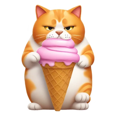 Fat orange cat who is sad eating ice cream cone sticker
