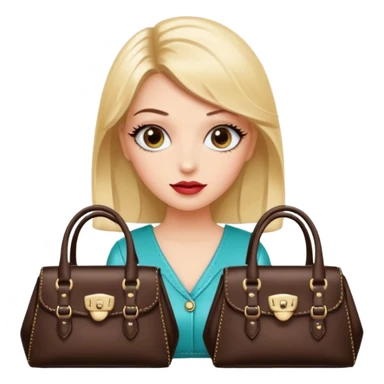 Glam girl with eyelasher looking left and right between two purses, playful puzzled expression — can’t decide between two options sticker