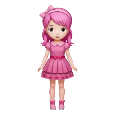 Isolated detaile illustration modern raspberry torte doll figurine full body with pink hair and a pink hairband standing sticker