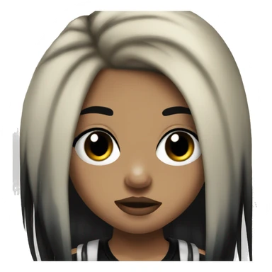 emo punk rock teenage girl with brown skin, heavy eyeliner, long and black hair with a tongue piercing sticker