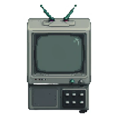 Pixelated old CRT television with knobs and antenna sticker