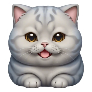 Cinematic Cute Chubby Grey Scottish Fold Cat Portrait Emoji, Adorable folded ears framing its round face, head tilted playfully and yawning, round and plump body with sleek soft grey fur and subtle blue undertones, Simplified yet adorable features, highly detailed, glowing with a warm, friendly glow, high shine, curious yet calm, stylized with a touch of whimsy, bright and endearing, soft glowing outline, capturing the essence of a mischievous yet loving and lazy kitty with those signature folded ears, so cute it feels like it could stretch out of the screen and cuddle! sticker