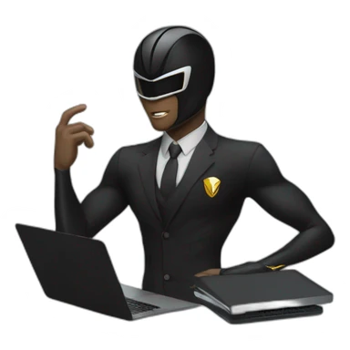 Power Rangers Black with Laptop busy with coding for Office Work by thinking future me man black suit confused face sticker