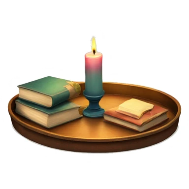 vintage tray with books and candle sticker