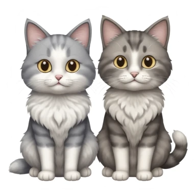 a realistic looking very fluffy grey and white cat with grey legs and white paws, sitting next to another cat sticker