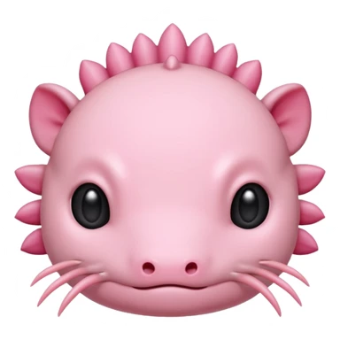 simple axolotl head, animal emoji style, minimal details, rounded, soft pink, cute and approachable sticker