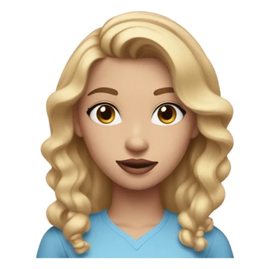 I 21 year old girl with warm blonde hair and blue eyes in a pink shirt. She has makeup on and pink lipstick on sticker