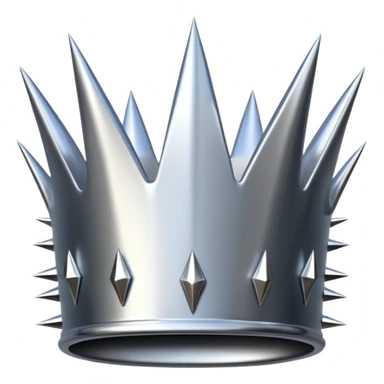 A spiked crown emoji made of silver chrome, sharp yet rounded metallic spikes, glossy reflections, aggressive luxury swag aesthetic, iOS emoji style, centered, clean white background sticker