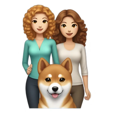 Cute Shiba-dog with her mistress, a woman with brown and curly hair sticker