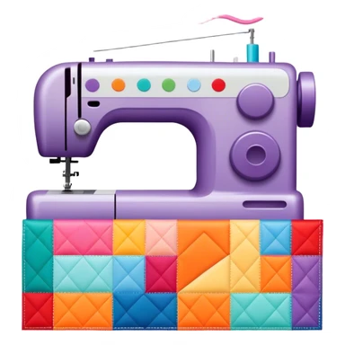 Patchwork and quilting icon, colorful fabric patches sewn together in a quilt pattern, sewing needle and thread, quilting tools like rotary cutter and quilting hoop, minimalistic style, clean lines, transparent background. sticker