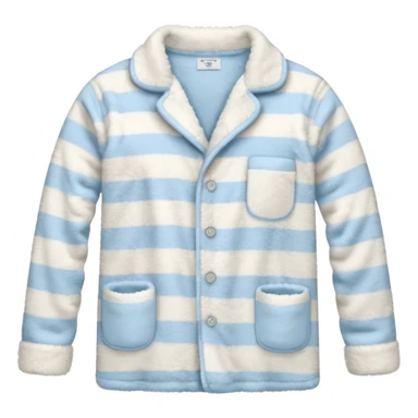 emoji of an isolated fluffy fleece pajama top with soft pastel 'vertical' stripes, plush fuzzy texture, light grey and pastel blue tones, button-down long sleeves, neatly folded flat-lay, no person, no body, no mannequin, cozy warm winter mood, soft shading sticker