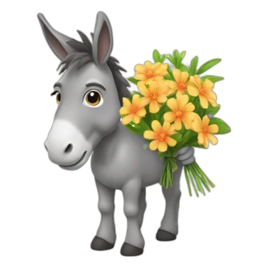 donkey with a bouquet of flowers sticker