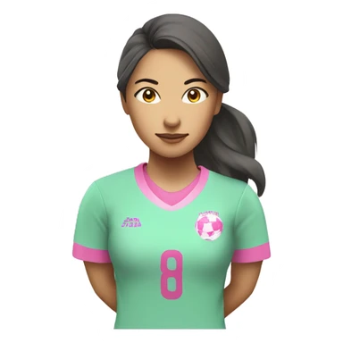 A female soccer player, dressed in pink and mint. Asian, sticker