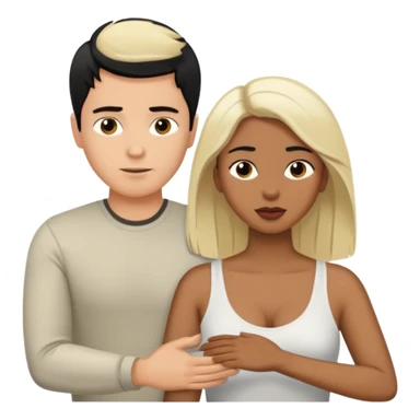 White blond man massages black haired brown woman from front view sticker