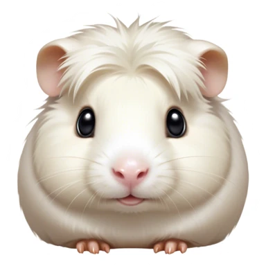 Cinematic Cute White Guinea Pig Portrait Emoji, Head tilted playfully and inquisitively, showcasing a silky, immaculate white fur with a natural glow, round, sparkling dark eyes filled with curiosity, Simplified yet irresistibly adorable features, highly detailed, glowing with a warm, friendly light, high shine, affectionate and lively, stylized with a touch of whimsy, bright and endearing, soft glowing outline, capturing the essence of a mischievous yet loving guinea pig, so playful it feels like it could nuzzle out of the screen and into your arms! sticker