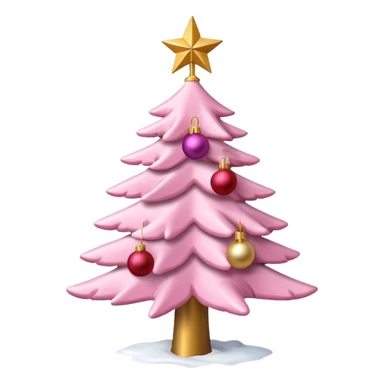 Pink Christmas tree with snow on the branches and a gold star on top sticker