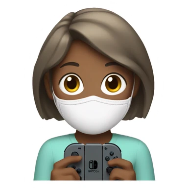 girl with face mask playing nintendo switch sticker