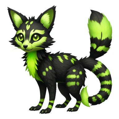 Rare realistic black edgy toxic radioactive-themed black fur with neon-lime-green-glowing  epic handsome gorgeous aesthetic vibrant Vernid-Trico-Genet-species-hybrid-Fakemon-creature by LiLaiRa, 4 legs, 1 tail, random markings, (full body) sticker