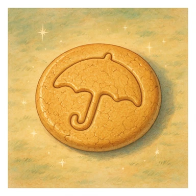 ghibli style dalgona candy with umbrella shape, inspired by Squid Game sticker