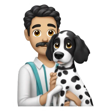 man with blac hair and mustache petting a dalmatian dog sticker