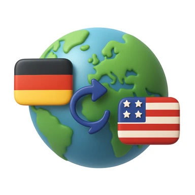 Transform this VPN globe icon into an Apple 3D emoji style with smooth gradients, soft shadows, and a realistic 3D look. Keep the connection line from Germany to the USA clear and visible. No text included. sticker