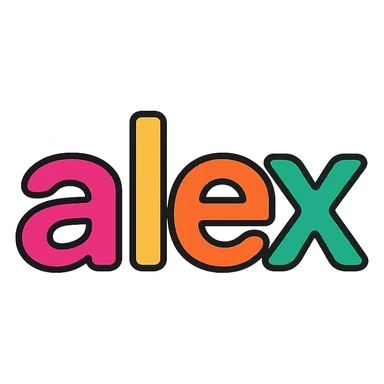the name 'alex' in a rounded icon style, soft edges, friendly, approachable sticker