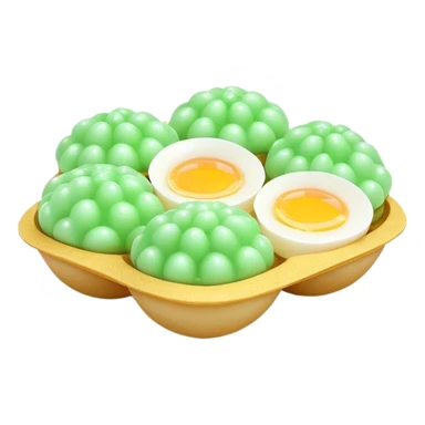 3D rendered Hong Kong egg puffs (港式鸡蛋仔) with pandan flavor, light green color, authentic egg-shaped bubble pattern, hyper-realistic texture, glossy finish, detailed bubbles sticker
