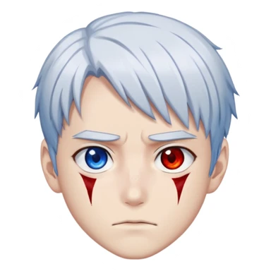 Shoto Todoroki face only, half red half white hair, heterochromia eyes one blue one gray, burn scar on left side of face, serious expression sticker