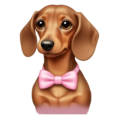 A light brown mini dachshund ￼with a light pink bow around its neck sticker