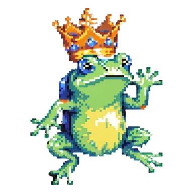 pixel art crowned frog jumping with crown tilted sticker