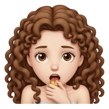 Pale girl with curly long brown hair choking emote sticker