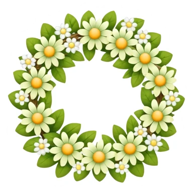 flower wreath with mostly yellow, white and green pastel colors, in a shape of an egg. flowers are original sticker