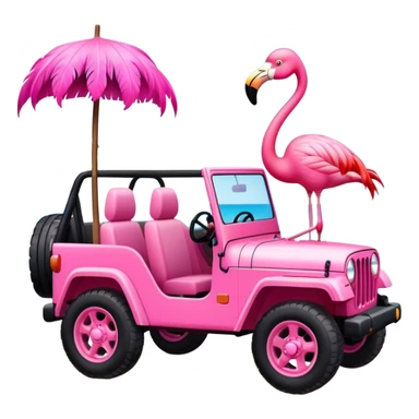 Flamingo driving jeep on beach sticker