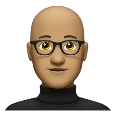 bald individual with an oval-shaped head, dressed in a black turtleneck, and wearing glasses sticker