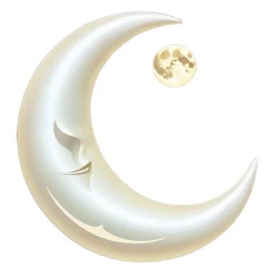 “A luxurious ultra-detailed 3D crescent moon with a high-gloss pearlescent surface, smooth reflective texture, soft glowing rim light, cinematic studio lighting, subtle light bloom, realistic depth and curvature, , floating in dark space, minimal composition,  no backgrund only no face simple sticker