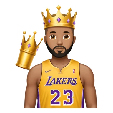 Black man with Lakers number 23 jersey with a buzz cut and beard with a crown on sticker