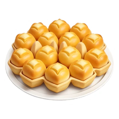3D rendered authentic Hong Kong egg puffs (港式鸡蛋仔) on a street food tray, traditional hexagonal bubble shape, golden color, hyper-realistic texture, glossy finish, street food presentation sticker