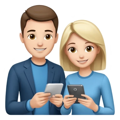 casually dressed stylish  looking husband and wife avatars reviewing their finances together  sticker