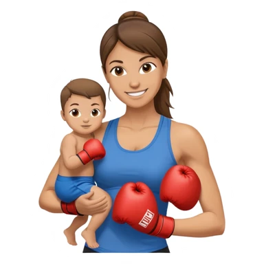 Light brunette fit mom boxing with baby boy sticker