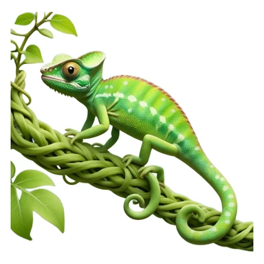 cinematic-chameleon-realistic-full-body-climbing-emoji,-slender-body-gripping-a-twisting-vine-with-prehensile-feet,-scaly-green-skin-shifting-shades-with-its-environment,-large-bulging-eyes-rotating-independently,-delicate-coiled-tail-curling-behind,-long-tongue-slightly-protruding-as-if-ready-to-strike,-simplified-yet-realistic-focused-features,-highly-detailed,-glowing-with-an-ethereal-forest-light sticker