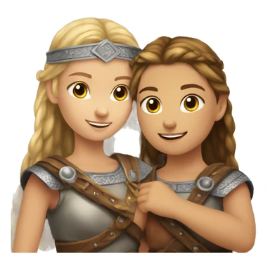young causian viking girls helping each other sticker