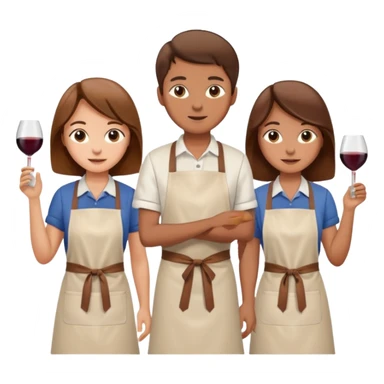 Make a photo of 5 project managers, specifically 3 girls with brown hair and 2 boys, that are making project for improvement of the winery sticker