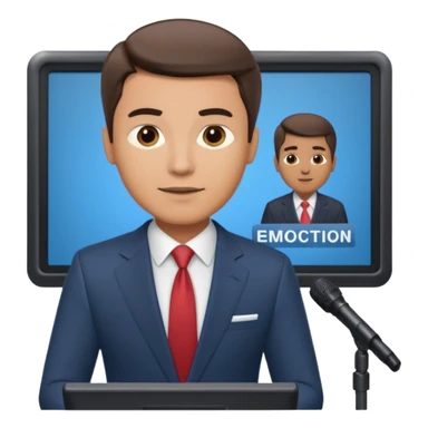 a male news anchor sits, with a screen with a prompter in front of him sticker