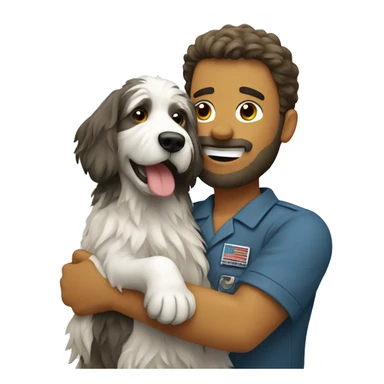 a vet hugging a shaggy dog sticker