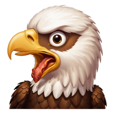 A eagle that looks scared and afraid eating bacon  sticker