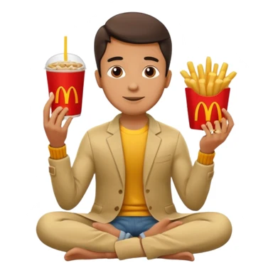 man in lotus pose eating McDonalds burger and fries sticker