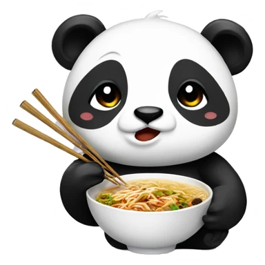Panda, holding chopsticks, eating ramen sticker