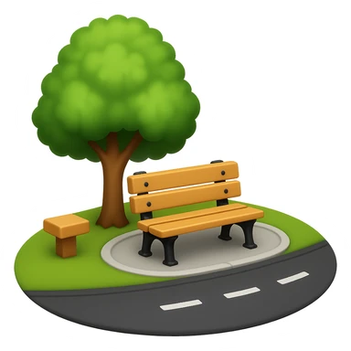Emphasize the street and reduce the number of trees in the image. The style should resemble emoji style with a transparent background. sticker