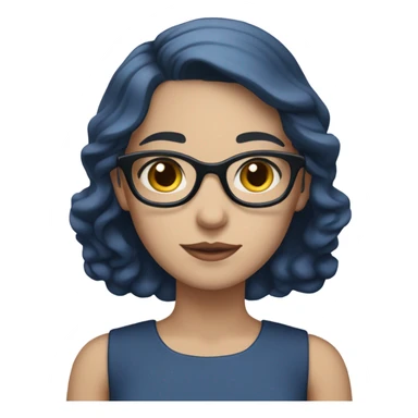 White-skinned brown-eyed girl in a nearly full dress with white glasses and dark blue hair sticker